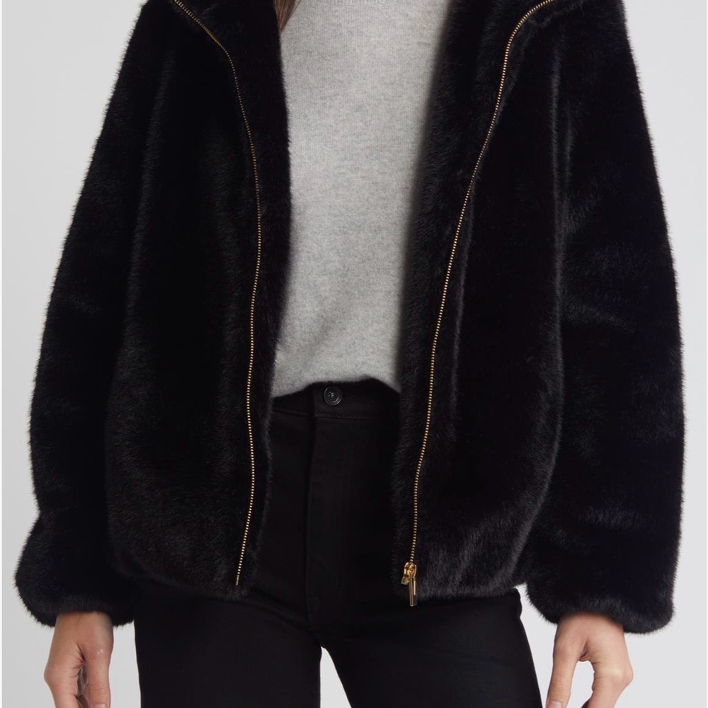 Via Spiga black hooded faux fur jacket